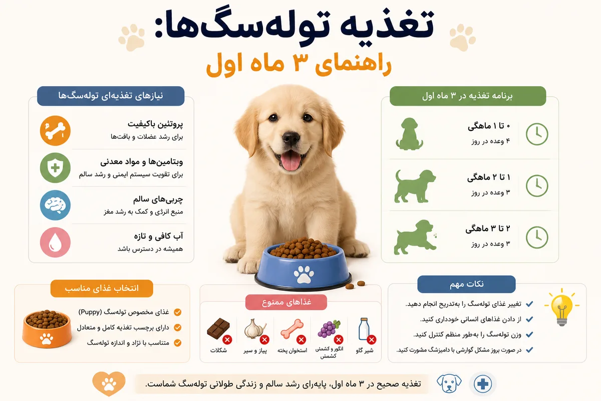 تغذیه توله‌سگ‌ها: راهنمای ۳ ماه اول